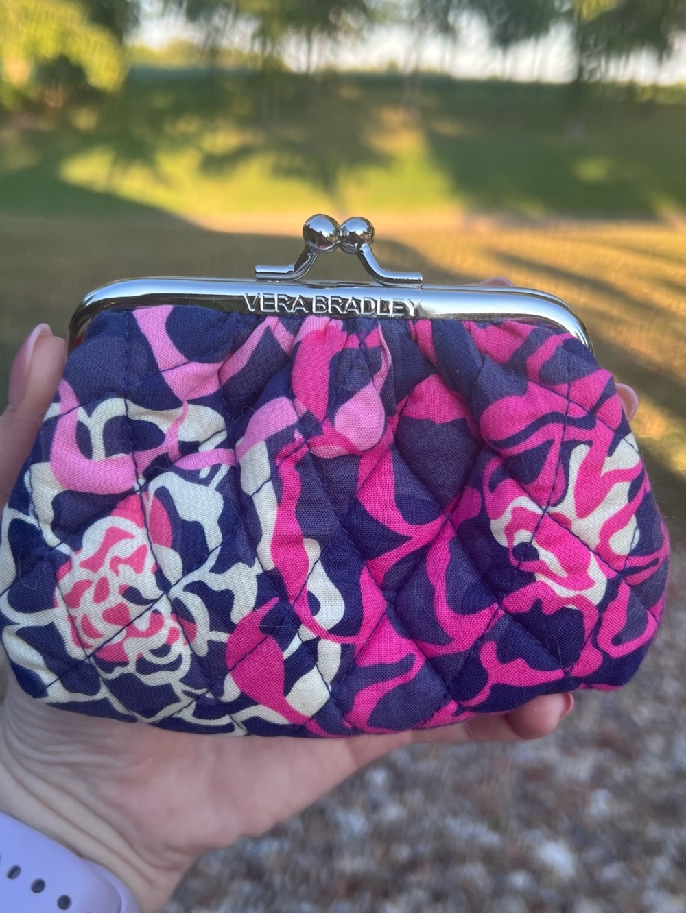 Vera Bradley Pink Navy Floral Quilted Kiss-Lock Coin Purse